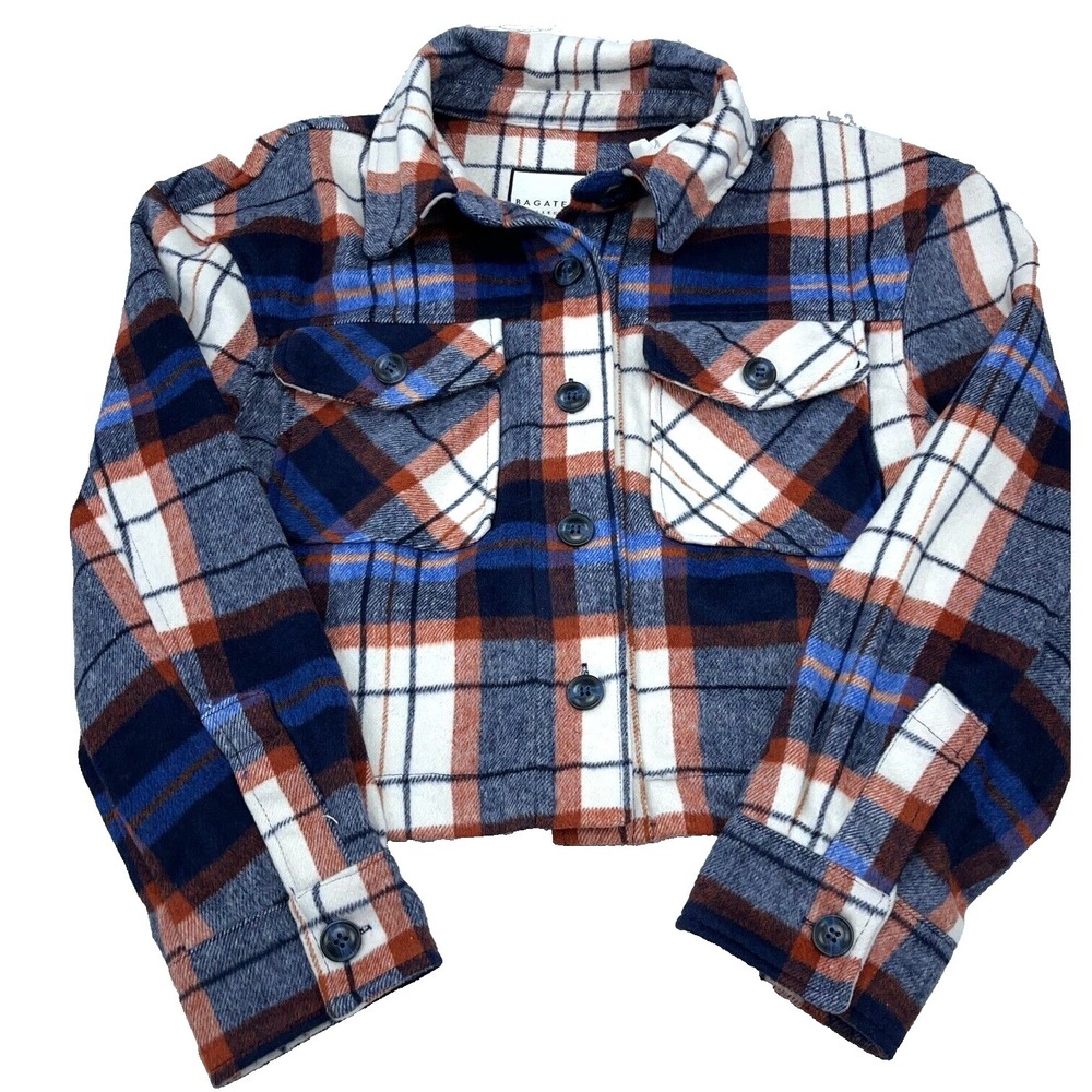 Bagatelle Women Jacket Small Blue Plaid Cropped‎ Shacket Unlined Boxy Ladies